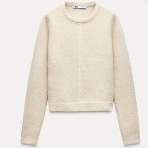 Zara Cream Sweater With Contract Piping size S